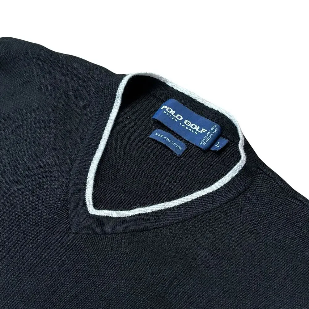 Vintage Polo Golf Ralph Lauren Sweater Vest Mens Large Black V-Neck Pima Cotton